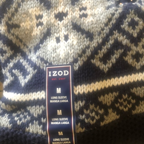 NWT IZOD Peacoat Blue Long Sleeve Fair Isle Quarter-Zip Sweater M - Picture 4 of 9